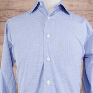 David Donahue Shirt Mens 16 32/33 Blue Check Dress Button Front French Cuff